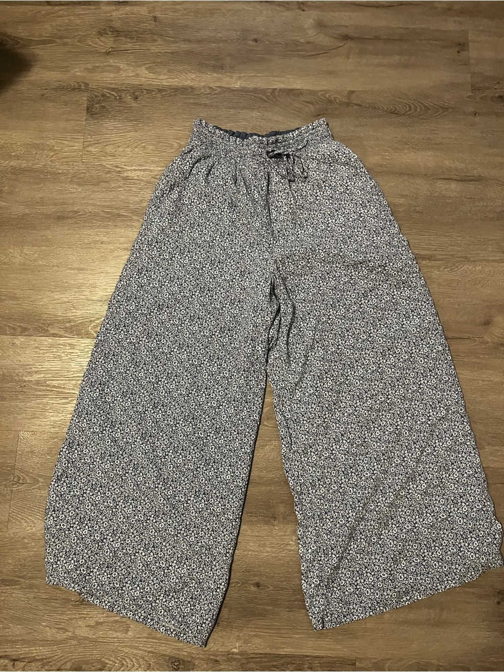 AE Floral Wide-Leg Pull-On Pants - Navy